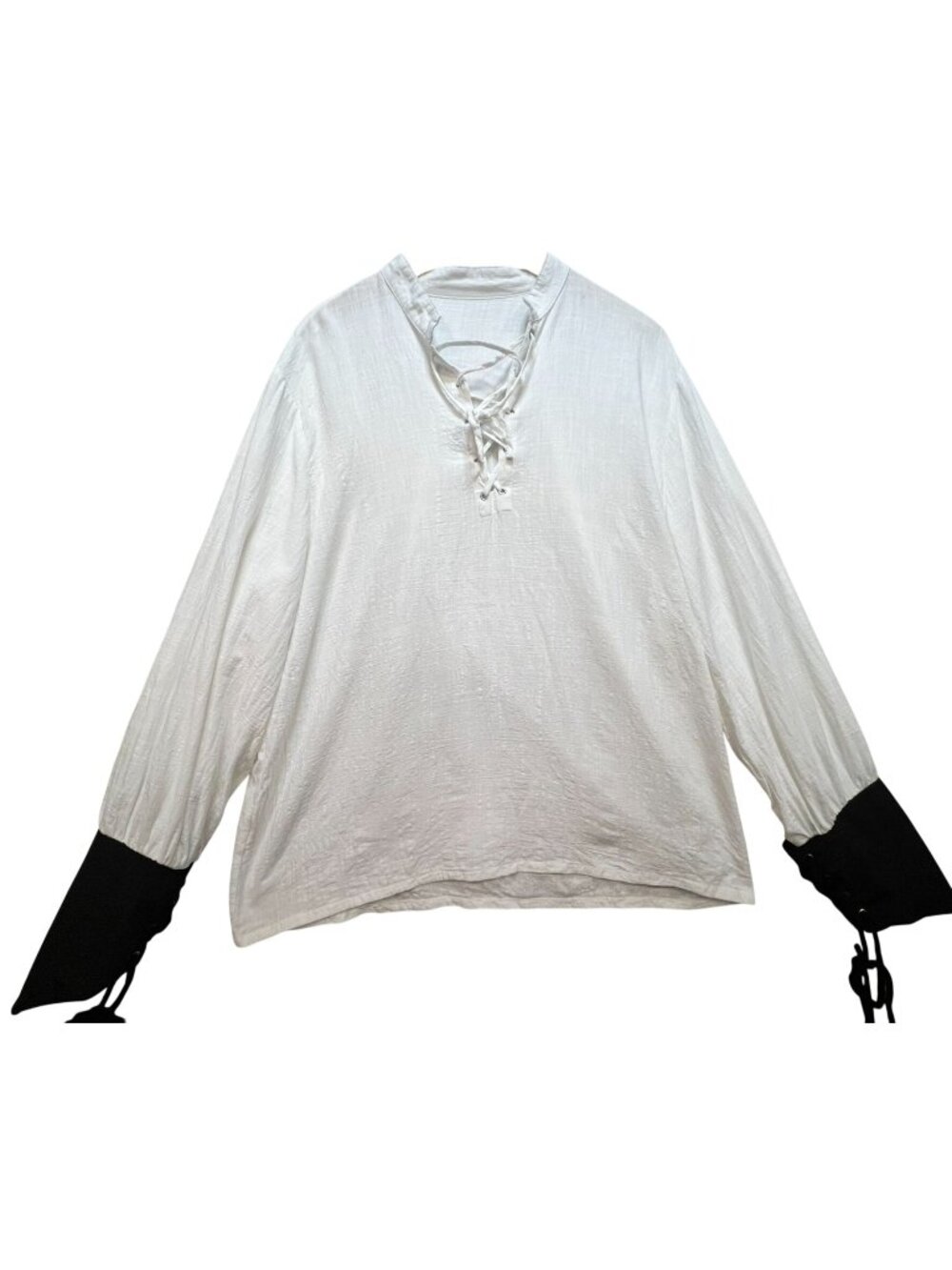 Men's Linen Blend Lace-Up Pirate Renfair Shirt Size 2XL White Black Cuffs